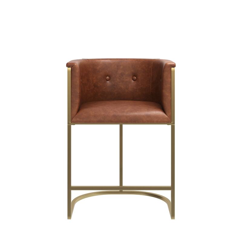 Manhattan Modern Bar Stool - Faux Leather with Gold-Finish Metal Base
