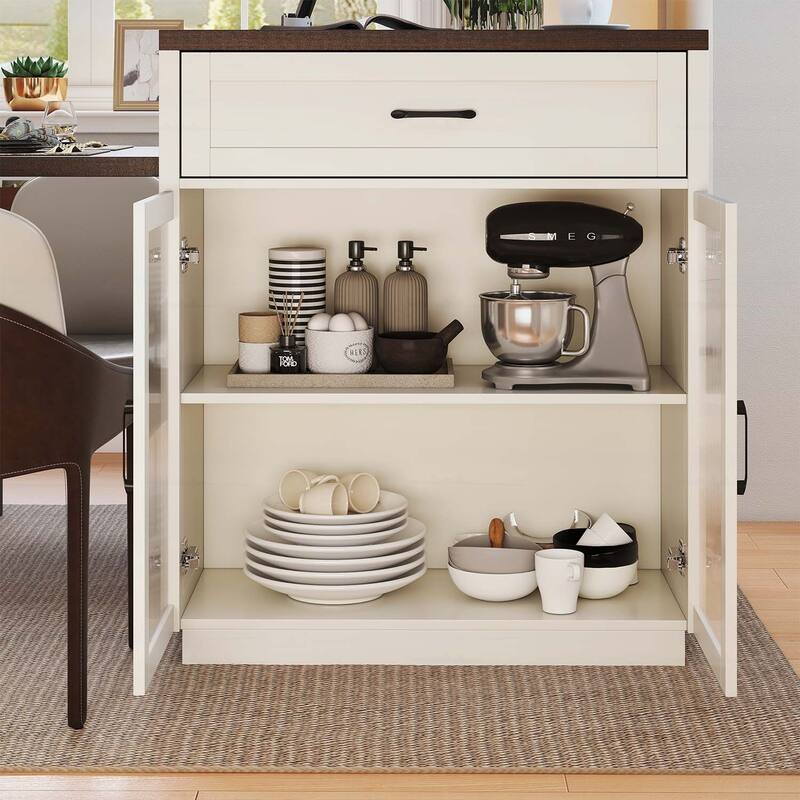 Extendable Dining Table with Tempered Glass Doors,Power Outlet