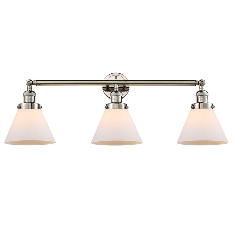 Innovations Lighting Large Cone 3 Light 32" Wide Bathroom Vanity Light - Polished Nickel / Matte White