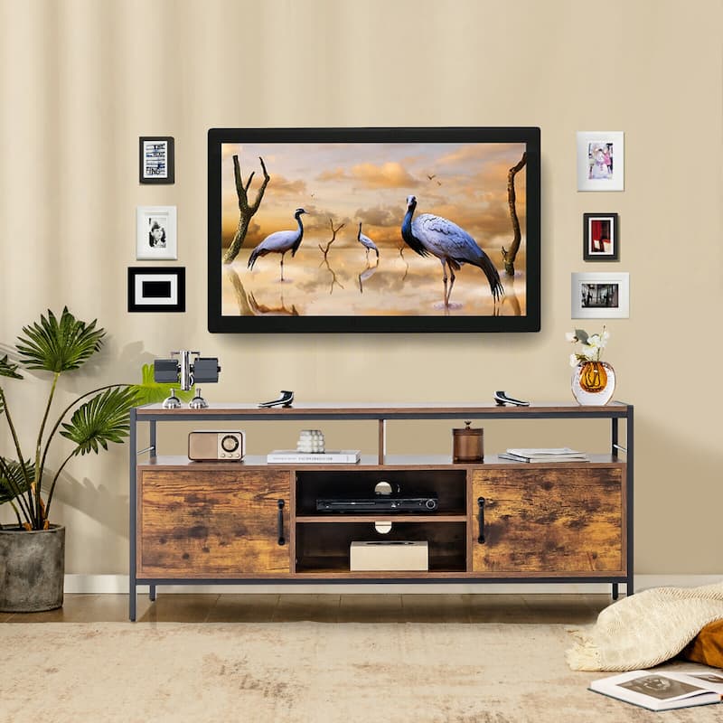 Gymax Industrial TV Stand for TVs up to 65'' Media Center w/ Cabinets