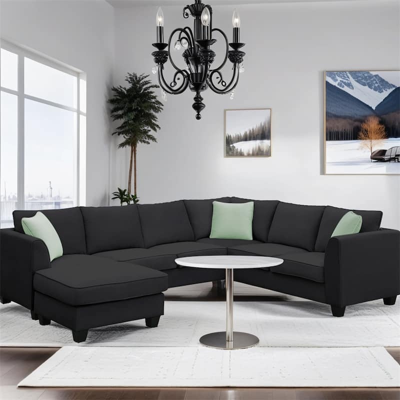 L Shape Sectional Sofa Couches 7 Seats with Ottoman and 3 Pillows