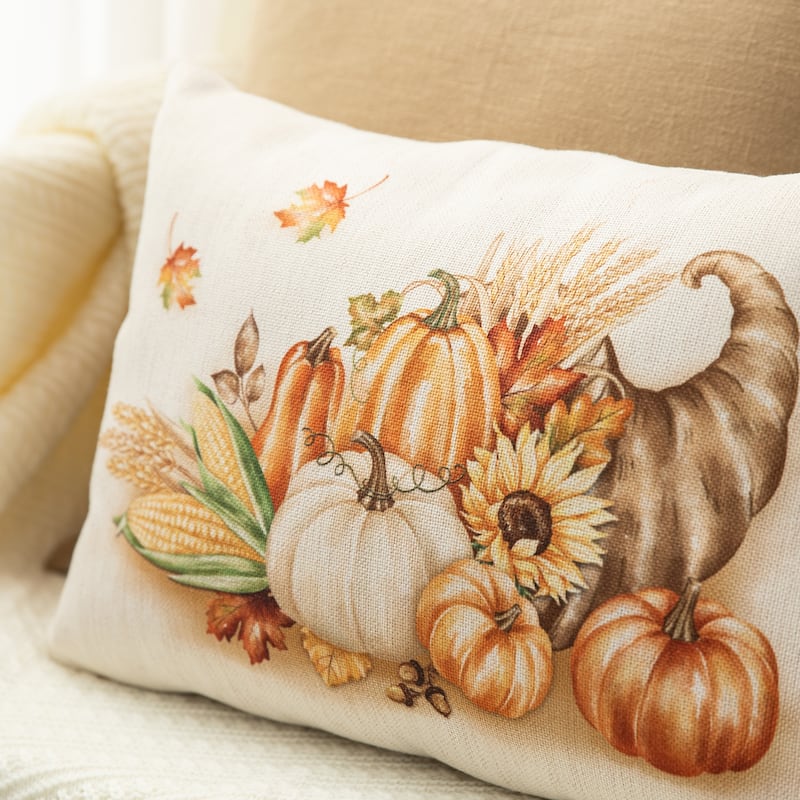 Glitzhome 18"L Faux Burlap Fall Thanksgiving Pumpkin Pillow Halloween Decor