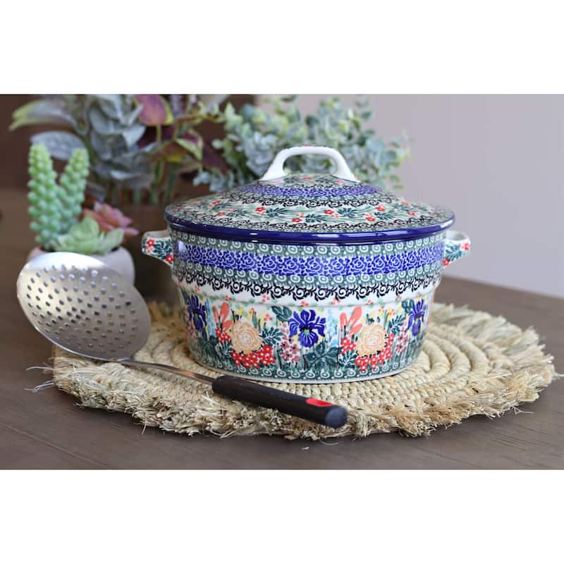 Blue Rose Polish Pottery 278 Ceramika Artystyczna Covered Round Baker