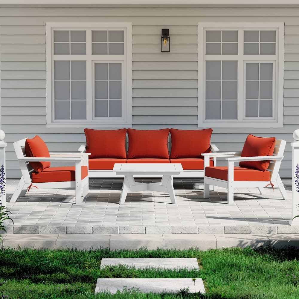 Birchwood All Weather HDPE Outdoor Patio White Deep Seating Conversation Set (6-Piece Set)