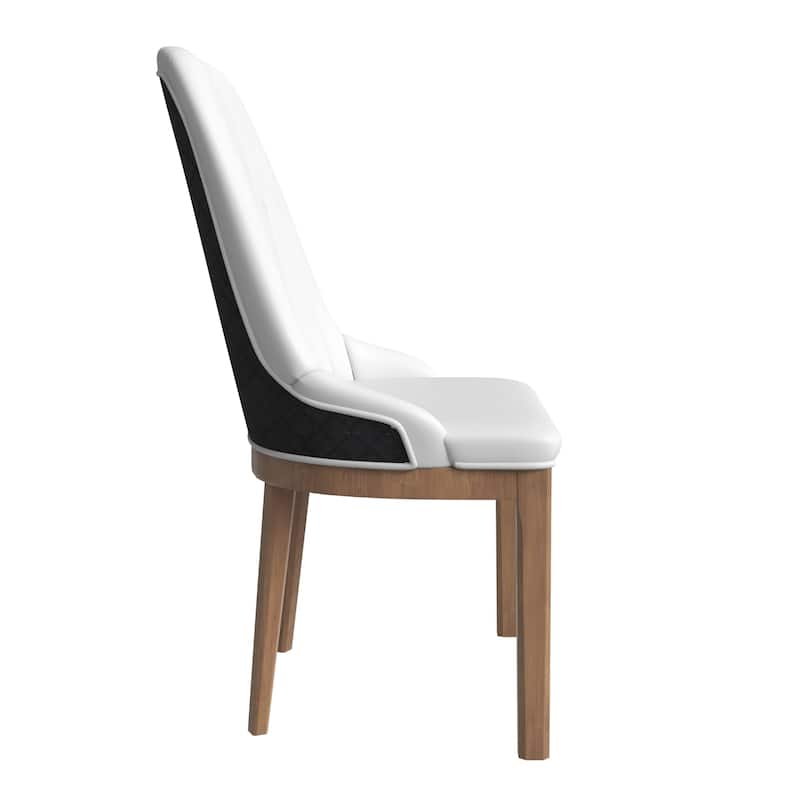 Leather Dining Chair with Rubberwood Legs Set of 4 Side Charis Sleek Diamond Stitching Back