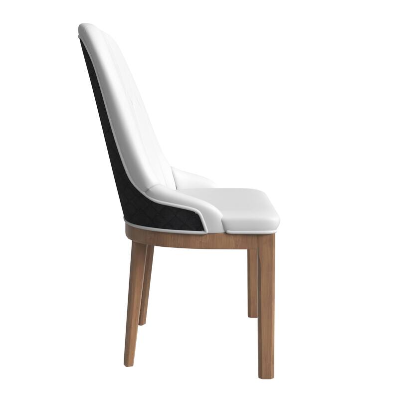 Leather Dining Chair with Rubberwood Legs Set of 2 Side Charis Sleek Diamond Stitching Back