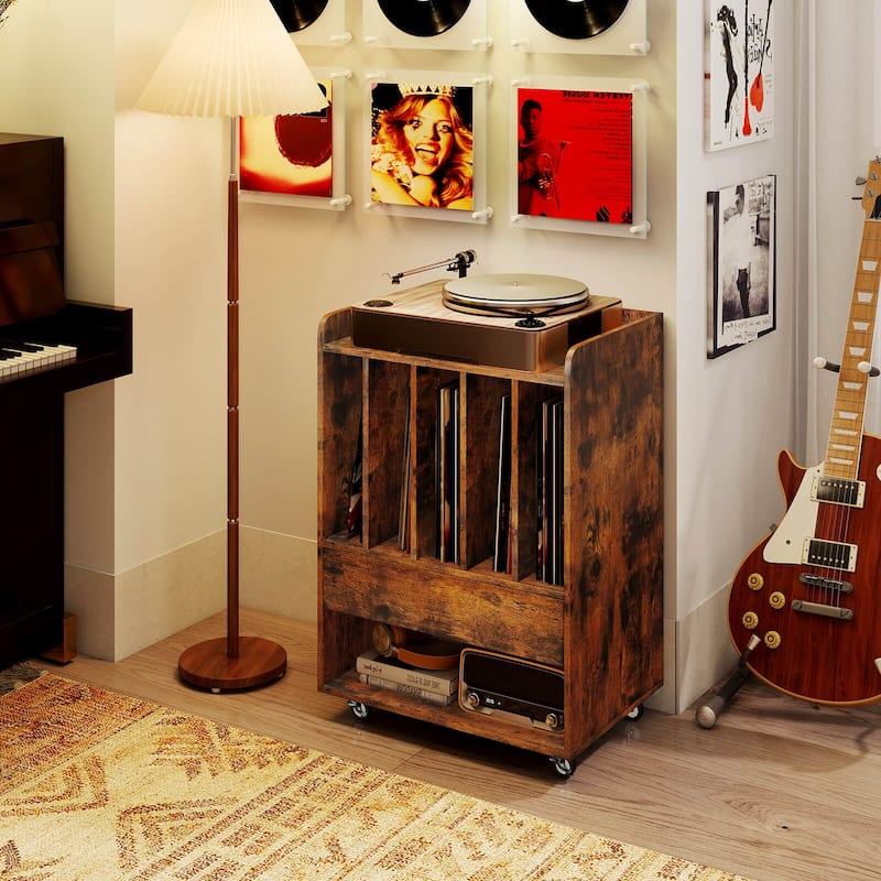 Costway Record Player Stand with Drawer & Record Holder,Lockable - See Details