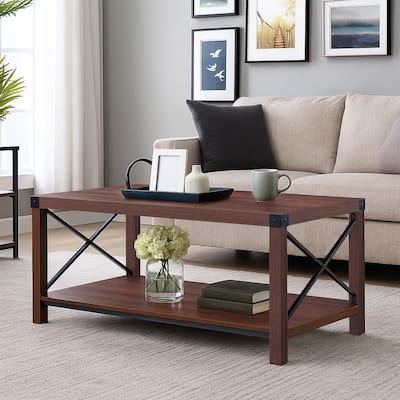 Ledel 39-in Rustic Wood Coffee Table with Storage Shelf