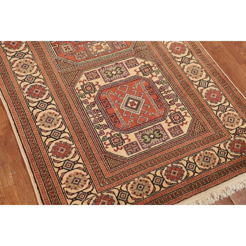 Geometric Anatolian Vintage Runner Rug Hand-Knotted Wool Carpet - 3'1" X 9'10"