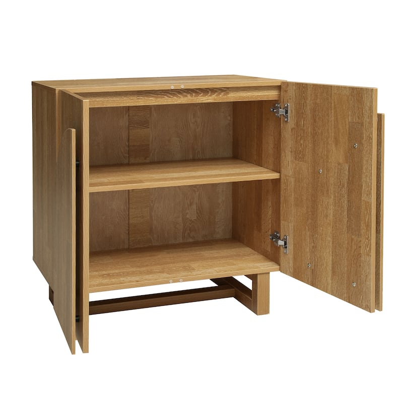 Wood Sideboard Buffet, Storage Cabinet with Adjustable Shelf, Accent Cabinet with Handle-Free Fan-Shaped Doors