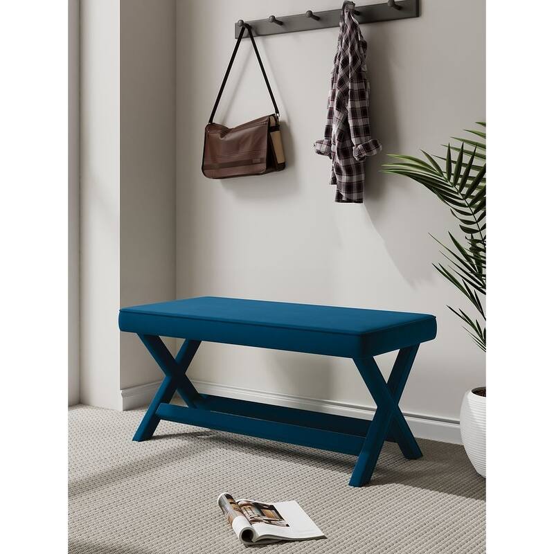 Manhattan Comfort Abigail Mid-Century Modern Velvet Upholstered Bench - Blue