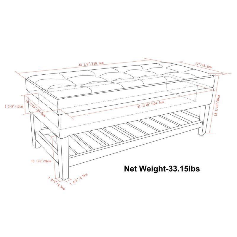 Storage Ottoman Bench with Open Bottom