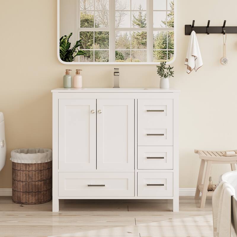 Modern Bathroom Vanity with Ceramic Sink, Soft-Close Storage Cabinet and Glossy Easy-Clean Countertop