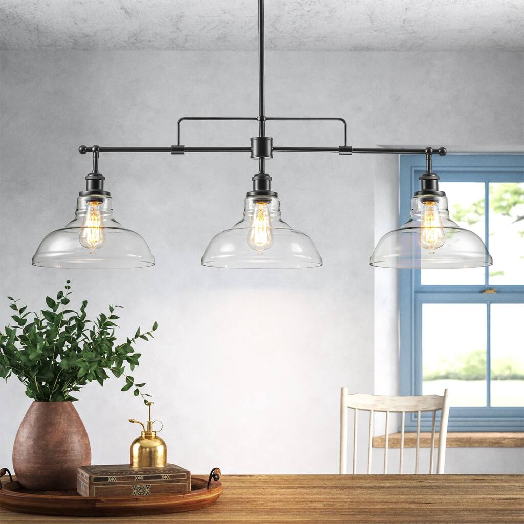 1/3-Light Industrial Modern Black Linear Clear Glass Pendant Light