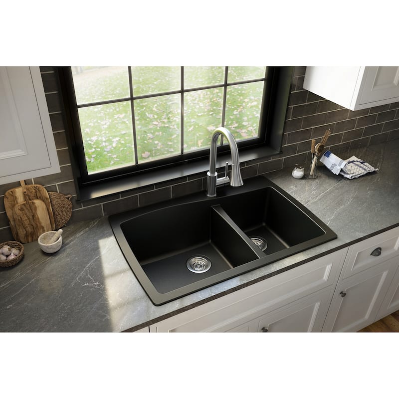 Karran Drop-In Quartz 60/40 Double Bowl Kitchen Sink