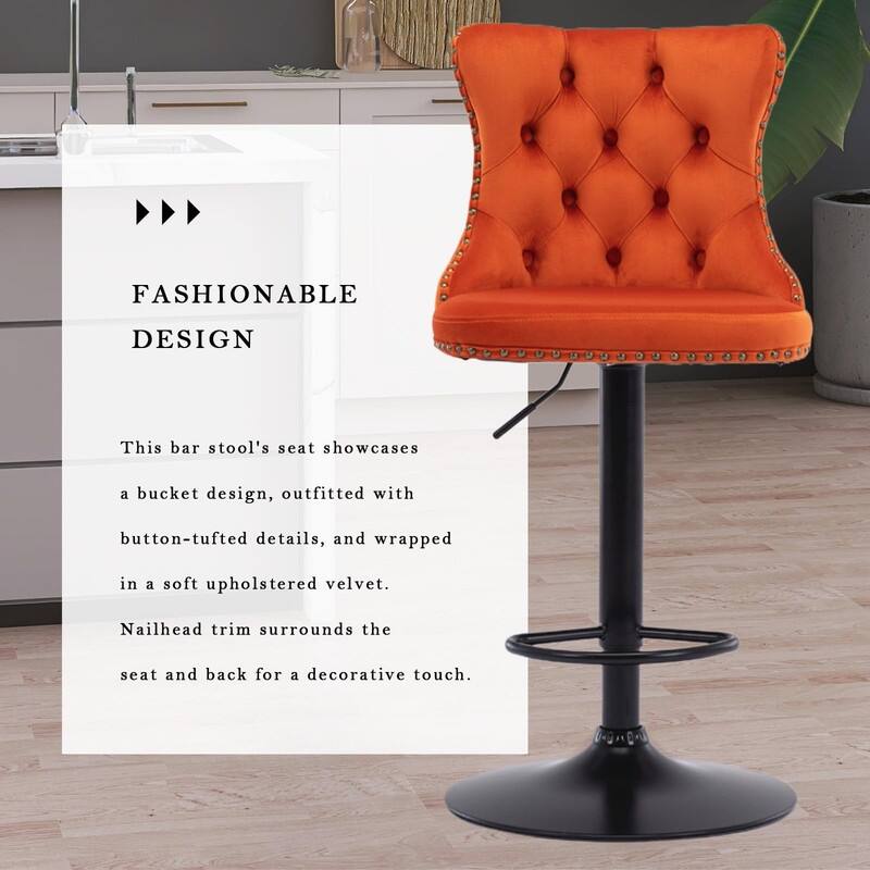 Velvet Upholstered Nailheads Tufted Swivel Bar Stools (Set of 6)