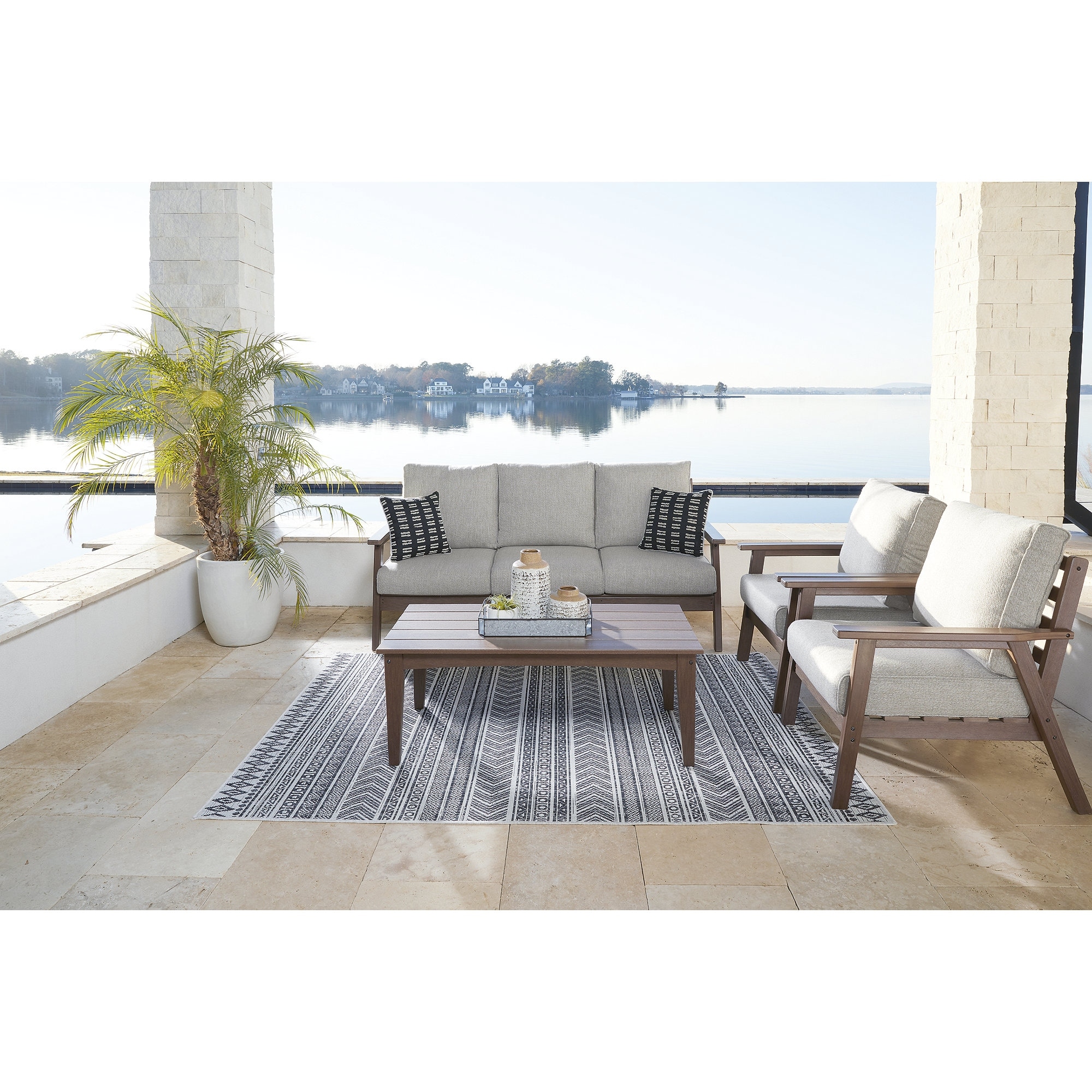 Emmeline 5 Piece Outdoor Seating - Brown/Beige Emmeline 5 Piece Outdoor Seating - Brown/Beige