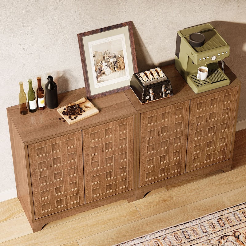 57.5 Inches Wood Sideboard Buffet Cabinet with Storage (Set of 2) - N/A