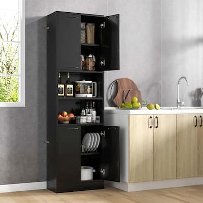 75" Bathroom Storage Cabinet Kitchen Pantry Cabinet w/ Open Shelves