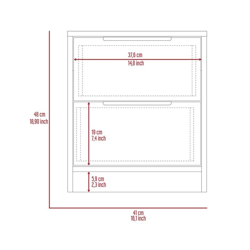 Two-Drawer Nightstand with Metal Handles, Light Gray, Compact Design