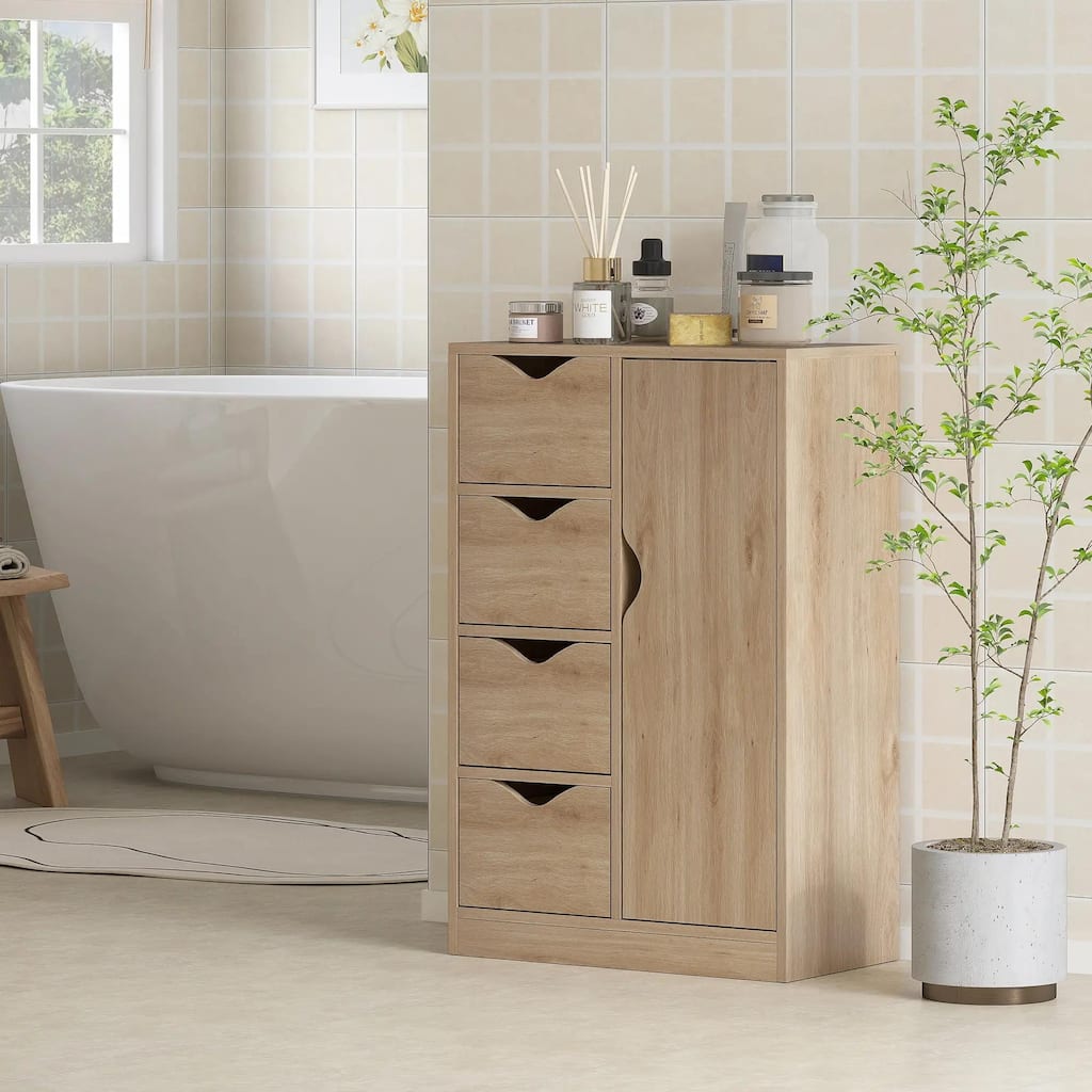 Freestanding Storage Cabinet, Bathroom Floor Cabinet with 4 Drawers