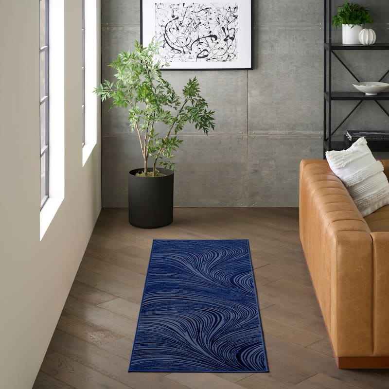 DKNY Central Park West Indoor only Abstract Glam Area Rug - 2'2" x 7'6 - Navy - Runner