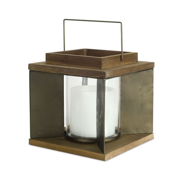12” Vintage Style Glass Candle Holder with Wood Base - N/A