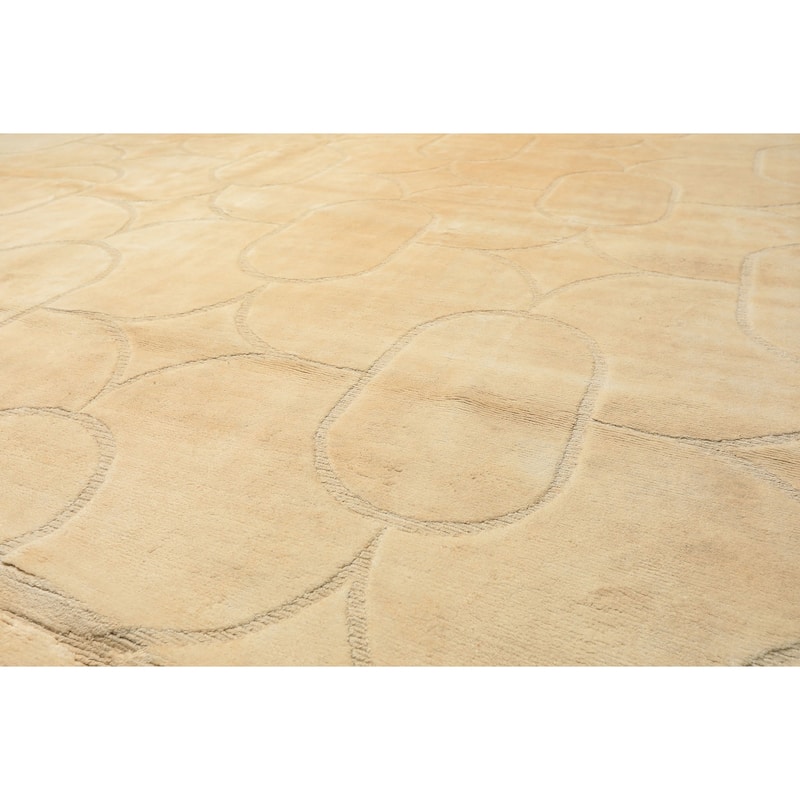 9'10''x13'10'' Tibetano Hand Knotted Wool & Linen Ivory Tibetan Art Deco Rug - 9' 10'' x 13' 10''