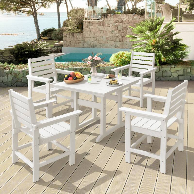 35.2-inch HDPS Outdoor Square Table With Umbrella Holes - 35.2" W x 35.2" L x 30.1" H - White
