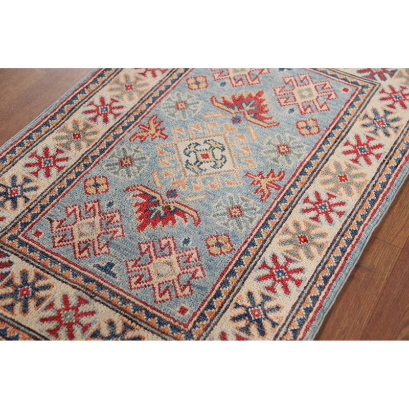 Light Blue Kazak Foyer Rug Handmade Wool Carpet - 2'1" x 3'1"
