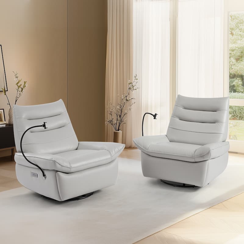 Genuine Italian Leather Match Power Swivel Rocker Recliner (Set of 2) - Grey
