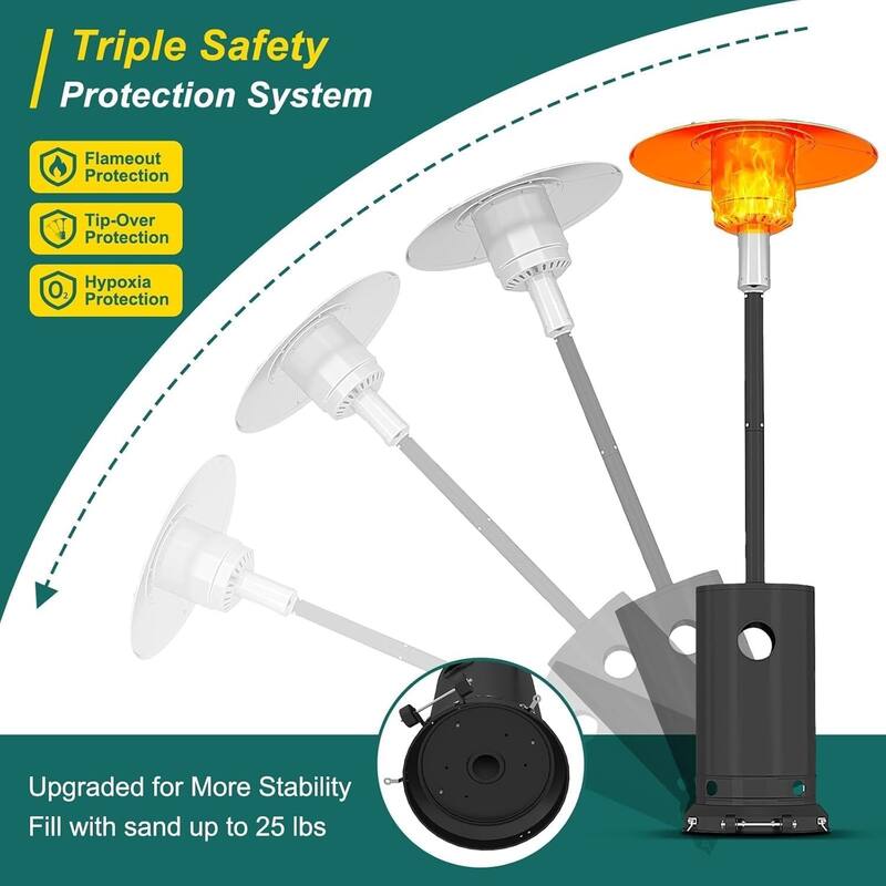 48,000 BTU Propane Patio Heater, with Table and Wheels