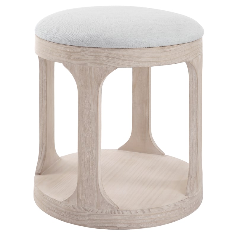 Open Framed Wooden Base Pouf Ottoman - 20.5" - White and Beige