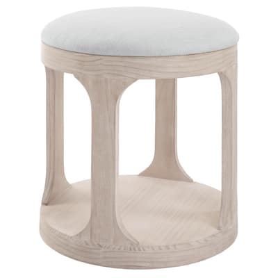 Open Framed Wooden Base Pouf Ottoman - 20.5" - White and Beige