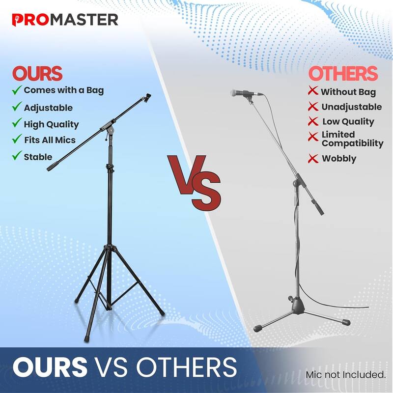 ProMaster Tripod Microphone Stand - Universal and Adjustable Professional Audio Telescopic Boom Arm Tripod Microphone Stand