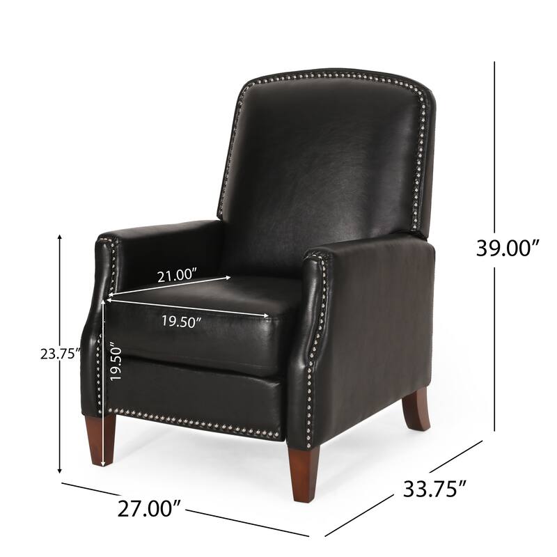 Roomfitters Dark Brown PU Leather Recliner Chair with Rivets, Comfortable Recliner for Living Room