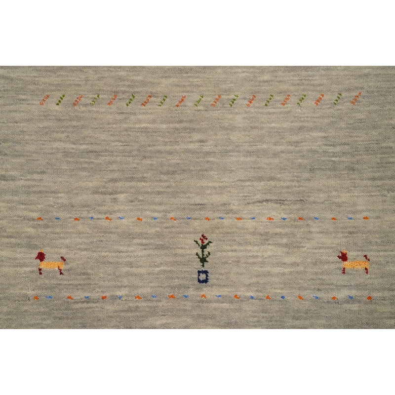 Hand Knotted Oriental 100% Wool Carpet Tribal Animal Pictorial Beige & Ivories Gabbeh Runner Rug - 4' 8'' X 2' 4''