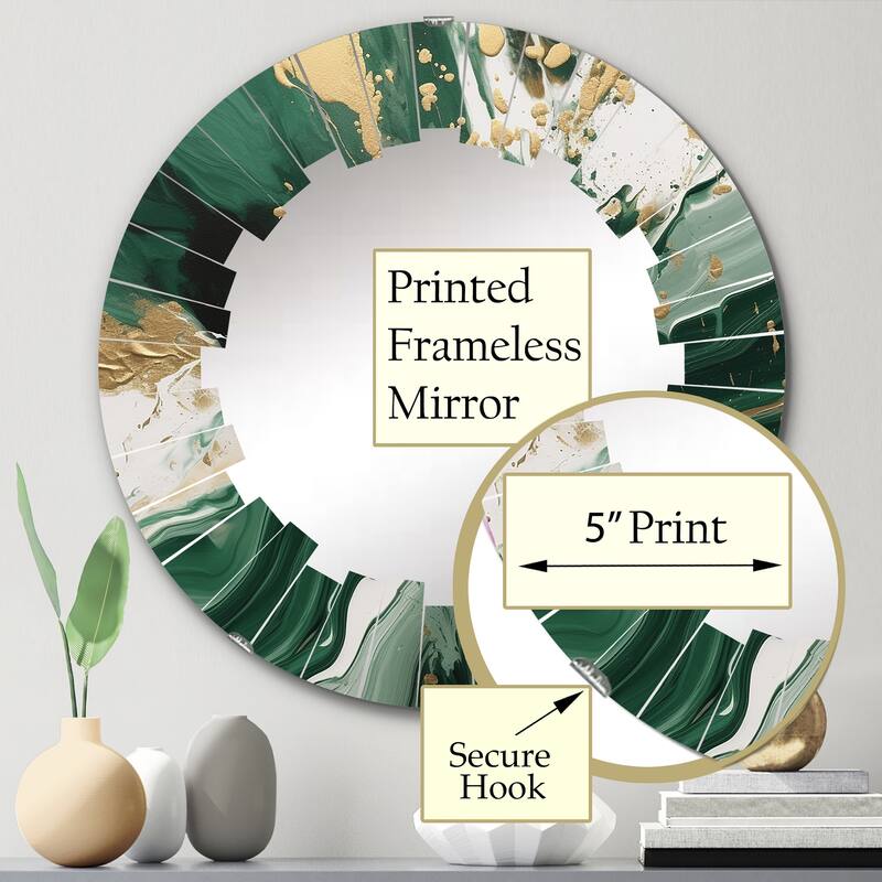 Designart "Green and Gold Liquid Magic I" Abstract Modern Wall Mirror