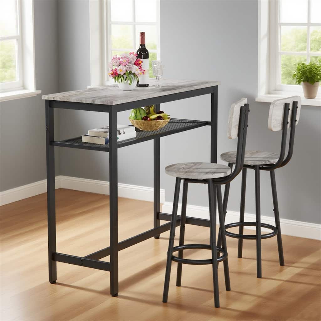 3-Piece Square Bar Table Set with 2 Stools