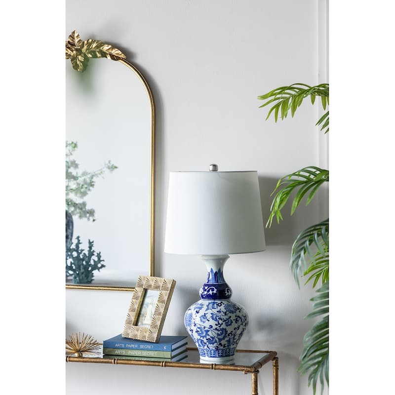 D14x27.6" Blue and White Round Ceramic Vase Lamp