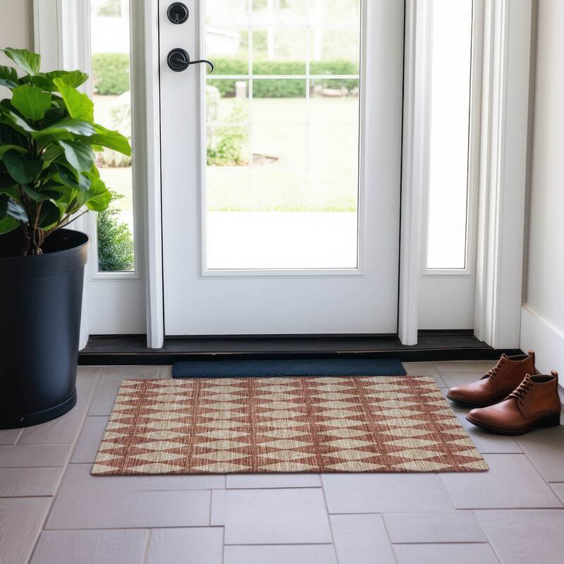 Machine Washable Indoor/ Outdoor Chantille Diamond Argyle Rug - Paprika - 1'8" x 2'6"