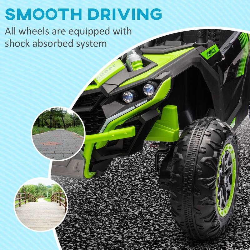 Kids 24V Electric UTV Ride-On with 4 Shock Absorbers, Horn, Music, and LED Light