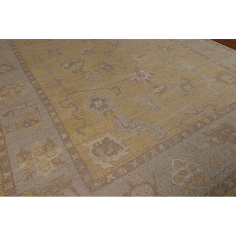 Hand Knotted Oriental 100% Wool Carpet Transitional All-Over Yellow & Gold Oushak Area Rug - 13' 6'' X 9' 10''