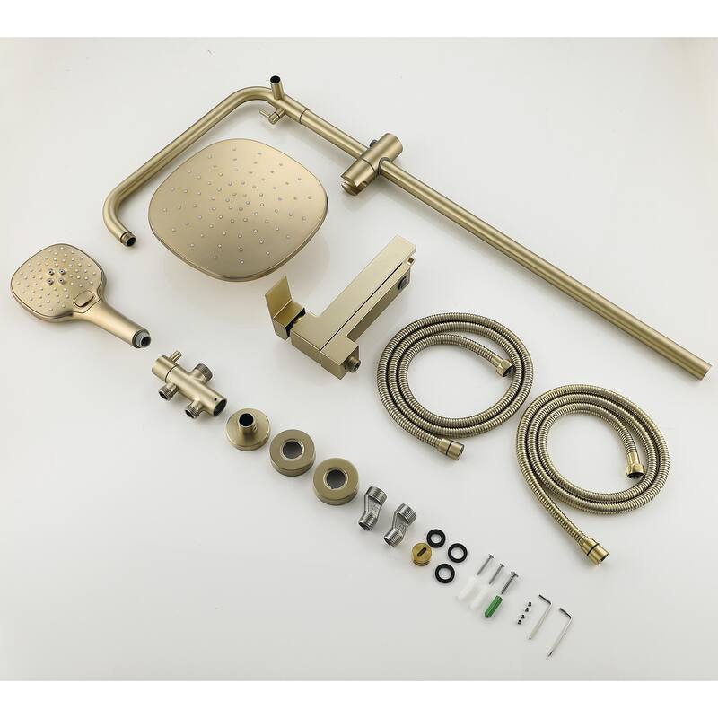 High Pressure 5-Way 9'' Rain Shower Head Black/Gold with Handheld Shower Slide Bar