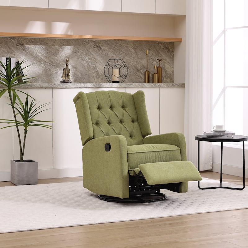 HOMEFUN Upholstered 360 Degree Swivel Rocking Recliner Chair for Bedroom,Living Room - Olive Green+Linen