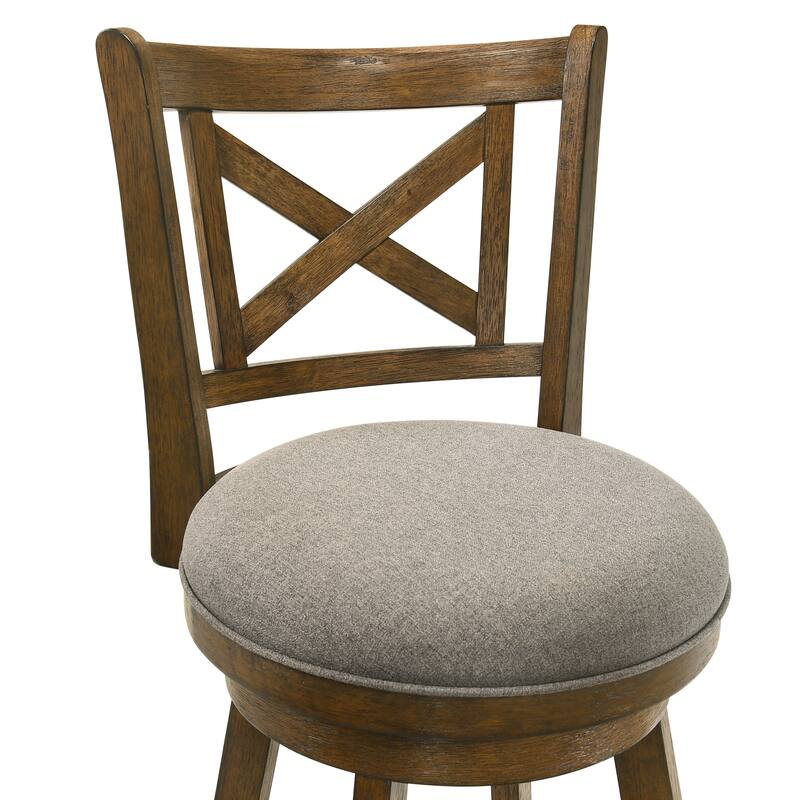 Kodi Modern Farmhouse Swivel Wood Counter Height Kitchen Bar Stool in Sepia Brown Finish with Fabric Upholstered Seat