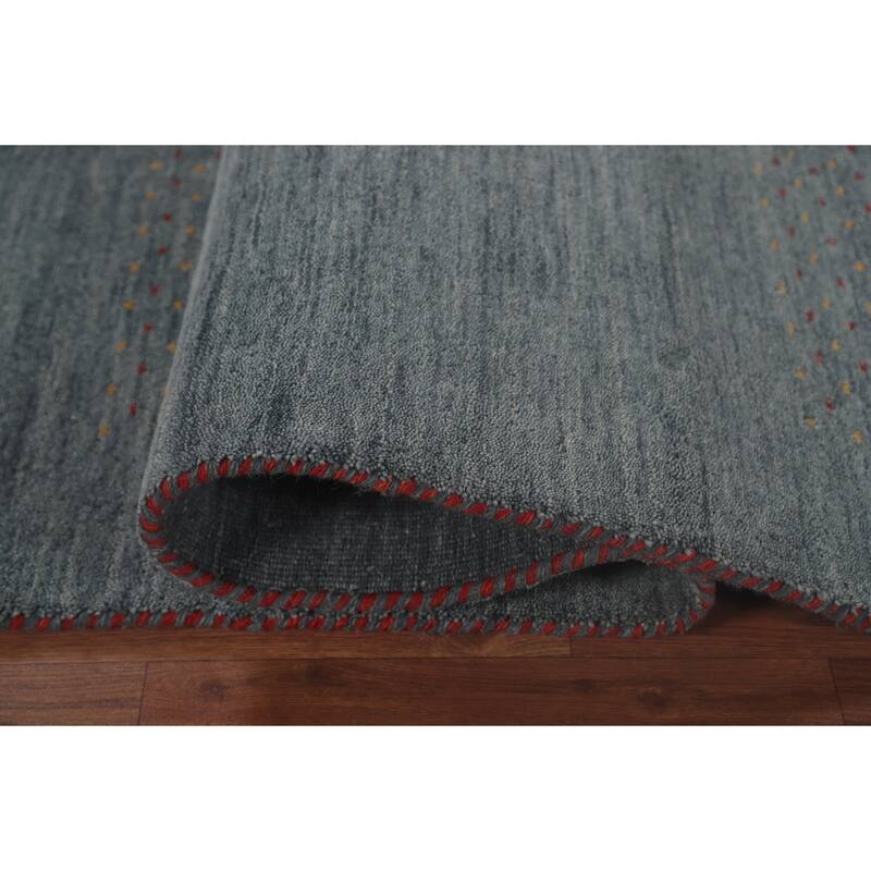 Blue Tribal Gabbeh Area Rug Hand-Knotted Wool Carpet - 6'9"x 9'10"