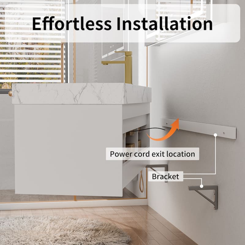 48" Wall-Mount Bathroom Vanity with LED Light. - 48 inch