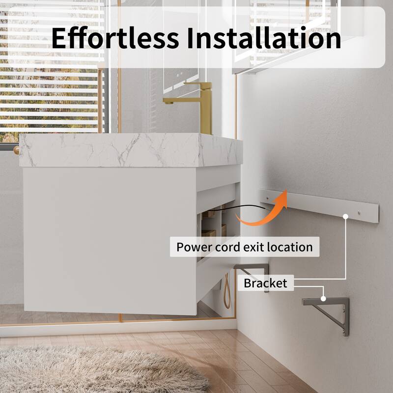 Modland 36" Wall-Mount Vanity with LED Light & 2 Soft-Close Drawers - Solid Oak, Black,White,Blue,Green - 36 inch