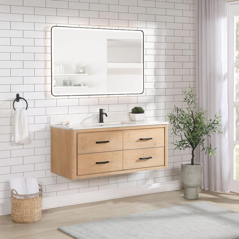 Cristo Floating Bath Vanity with White Quartz Stone Top without Mirror